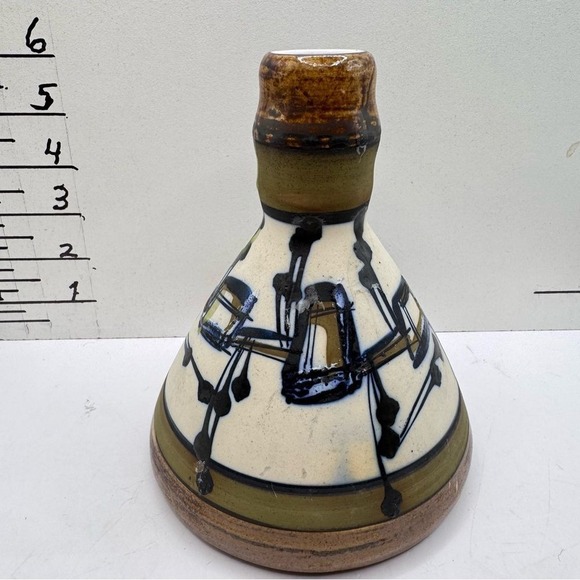 Vintage Harsa Israel hand painted Ceramic Vase blues greens browns cream 6" 1986 - Picture 6 of 12